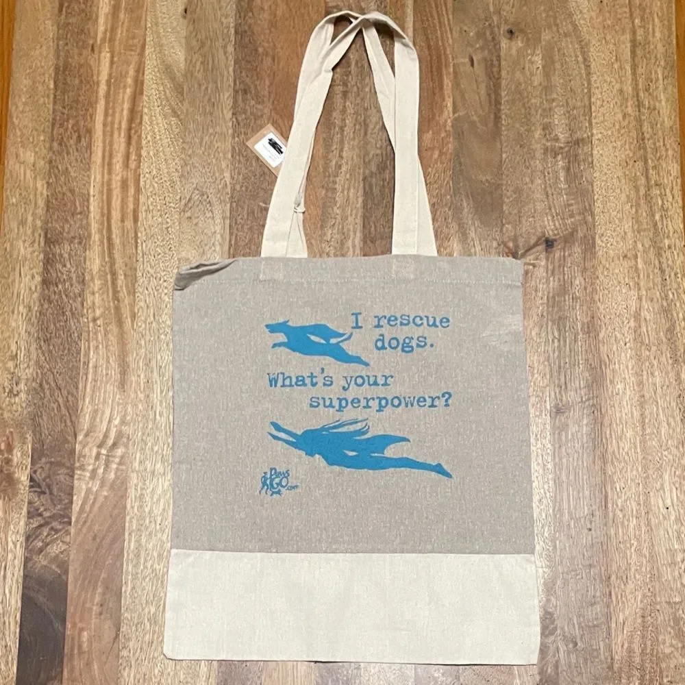 Dog Rescue Canvas Tote Bag with Blue Print